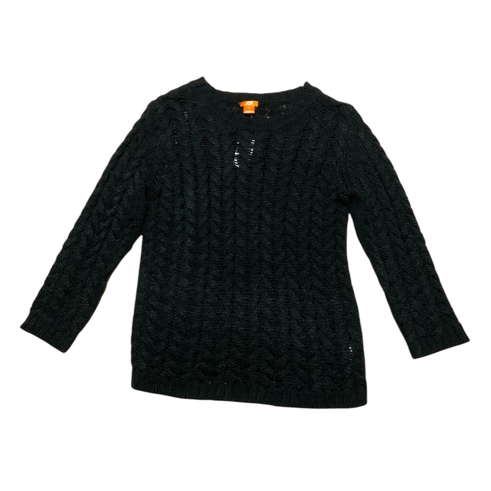Joe Fresh Crewneck Sweater Women’s L Black Open Knit Casual Long Sleeve Pullover